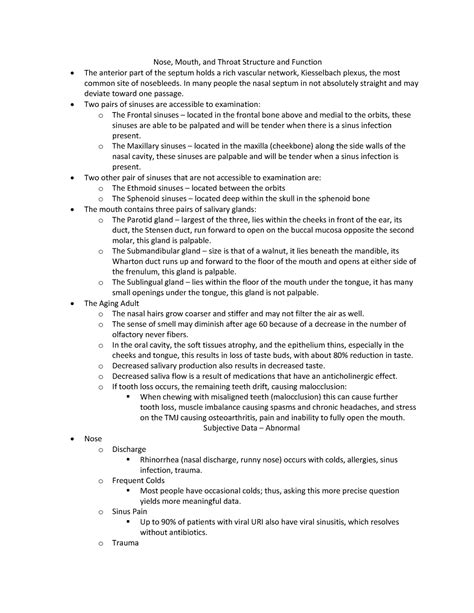 Nose Mouth And Throat Assessment Nose Mouth And Throat Structure
