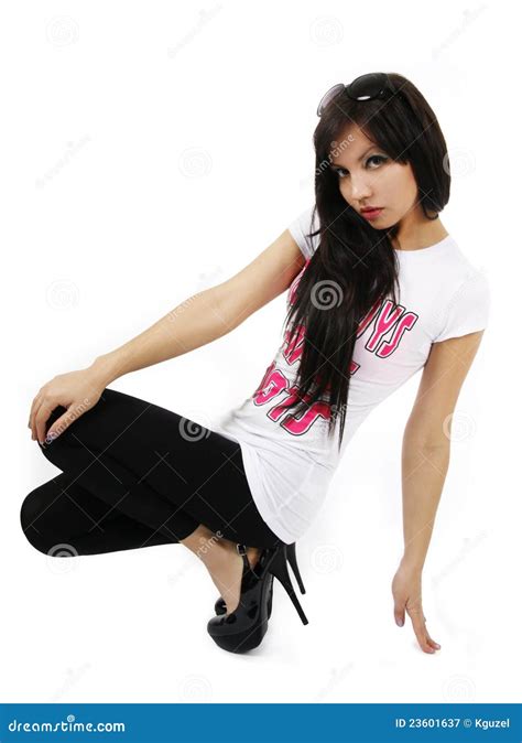 Brunette Sitting On The Floor Stock Image Image Of Model Fuchsia 23601637