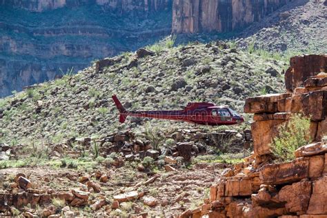 Grand Canyon West. Helicopter with Tourist is Taking Off Stock Photo ...