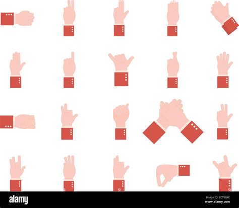 Hand Sign Language Alphabet Flat Style Collection Of Icons Vector