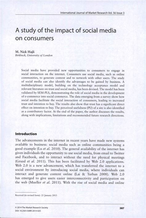 PDF A Study Of The Impact Of Social Media On Consumers