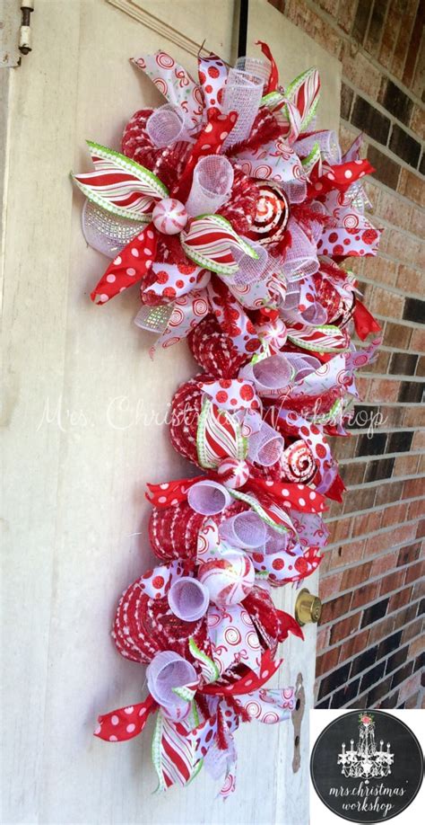 Candy Cane Christmas Wreath Deco Mesh Wreath Candy Wreath Etsy