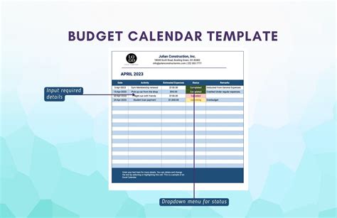 Budget Calendar Template in Excel, Google Sheets - Download | Template.net