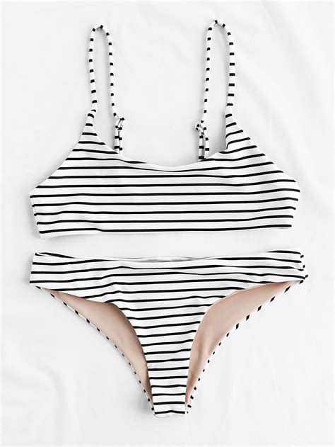 Shop Vertical Striped Beach Bikini Set Online Shein Offers Vertical