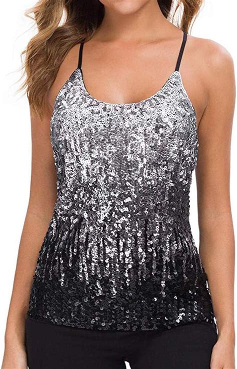 Generic Tops Damen Glitzer Pailletten Tank Tops Spaghettiträger