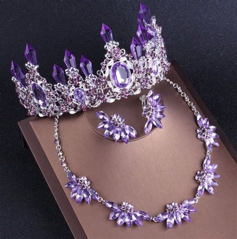 Noble Purple Crystal Bridal Jewelry Sets Necklaces Earrings Etsy