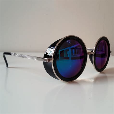 Steampunk Glasses With Bluegreen Lenses And Silver Frames