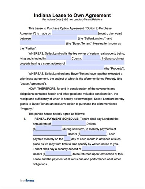 Free Indiana Rental Lease Agreement Templates Pdf Word