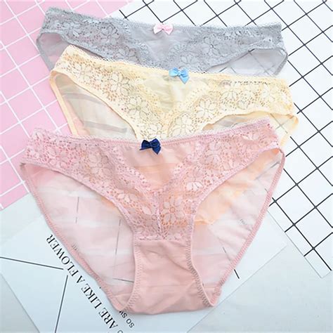 Buy Seamless Hollow Silk Striped Lace Cotton Crotch