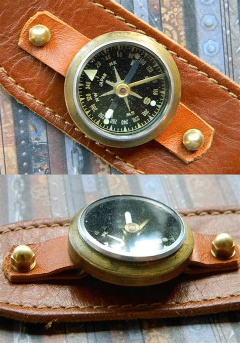 Vintage Brass Wrist Compass On Soft Leather Steampunk Style