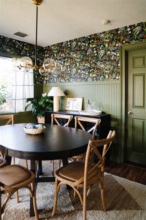 Green Dining Room With Wallpaper