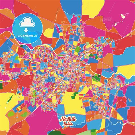 Nashik, Maharashtra, India Crazy Colorful Map Print Template