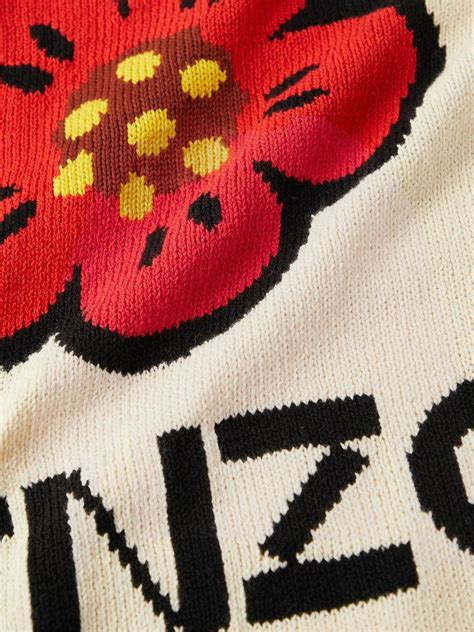 Kenzo Logo Jacquard Cotton Blend Sweater Neutrals Kenzo