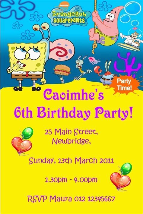 Spongebob Squarepants Printable Birthday Invitations Free Spongebob