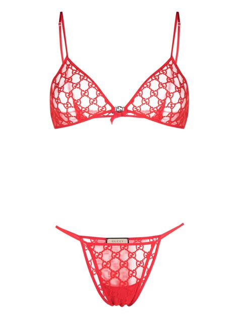 Gucci Gg Semi Sheer Lingerie Set In Red Lyst