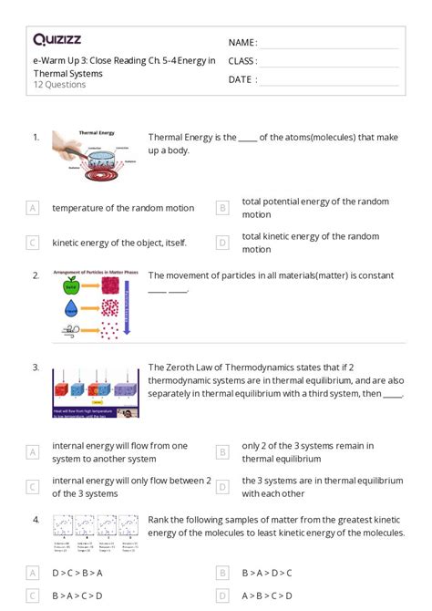 50 Heat Transfer And Thermal Equilibrium Worksheets For 12th Grade On Quizizz Free And Printable