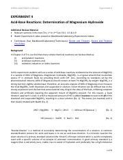 Exp 4 Acid Base Reactions 1 Pdf CHEM 1100 F2021 In Person Experiment