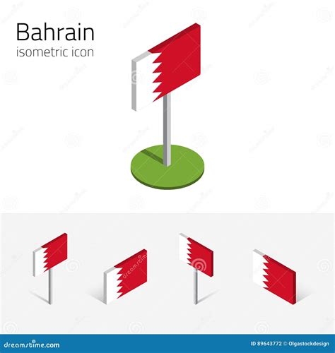 Bahrain Flagge Vektorsatz Von Isometrischen Flachen Ikonen 3D Vektor