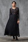 Buy Black Kurta And Dupatta Pure Chanderi Silk Embroidered Notched