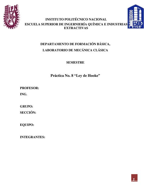 Practica Lab De Mecanica Clasica Ley De Hooke Instituto Polit Cnico