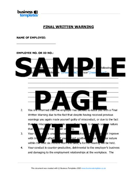 Fillable Online Final Written Warningbusiness Templates Fax Email Print Pdffiller