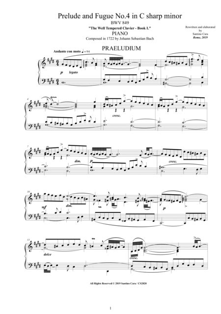 Bach Prelude And Fugue No In C Sharp Minor Bwv For Piano Arr