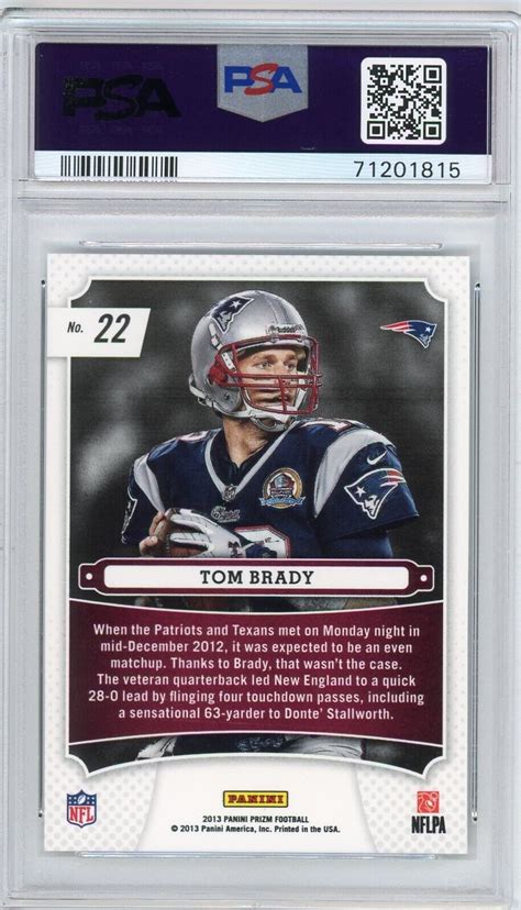 2013 Panini Prizm Tom Brady Monday Night Heroes Mnh 22 Patriots Psa 10