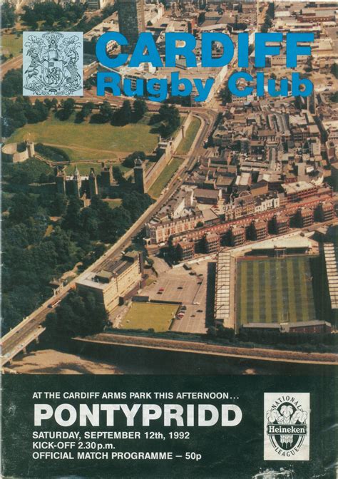 Programme Cardiff V Pontypridd Cardiff Rugby Museum