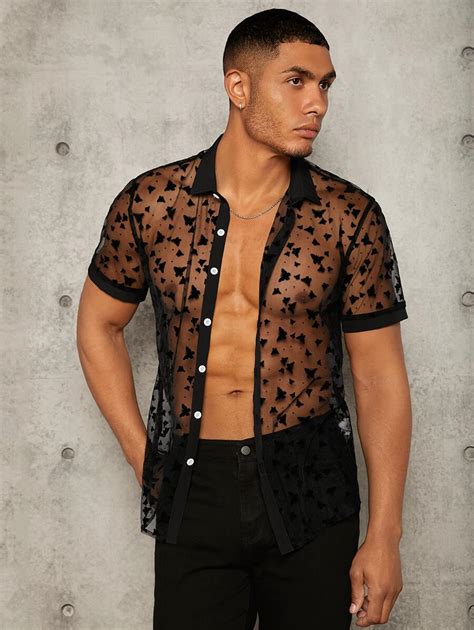 Manfinity Men Butterfly Print Sheer Mesh Shirt Shein Usa