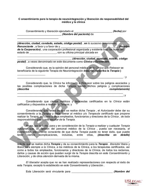 Hennepin Minnesota Consentimiento Para La Terapia De Neurointegración Y Liberación De