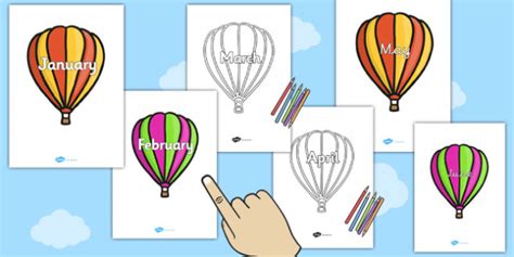 Months Of The Year On Hot Air Balloons Plain