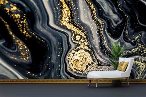 3d Wall Paperpaper Wall Artblack And Gold Marblebright Wall Paper