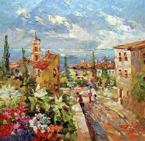 Seaside Village Italy Painting by Royo Liu