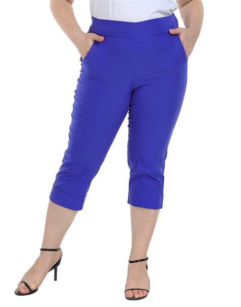 Hde Womens Plus Size Pull On Capris With Pockets Cropped Pants Royal Blue 1x