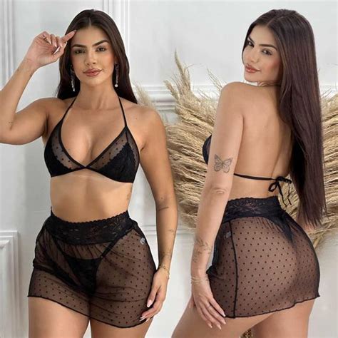 Lingerie Sexy Transparente Tule Calcinha Fio Dental Mini Saia