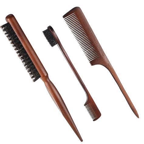 Geiserailie 3 Pcs Slick Back Hair Styling Set Edge Control Brush Teasing Comb For