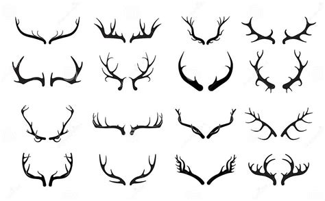 Deer Antlers Vector Set Hand Drawn Silhouettes Of Hunting Trophies