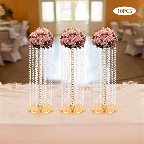 10 PCS Metal Gold Flower Vase Wedding Table Centerpieces Crystal Flower