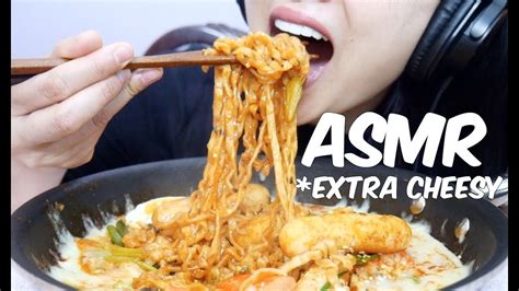 Asmr Extra Cheesy Korean Rice Cake Spicy Noodles Eating Sounds No Hot