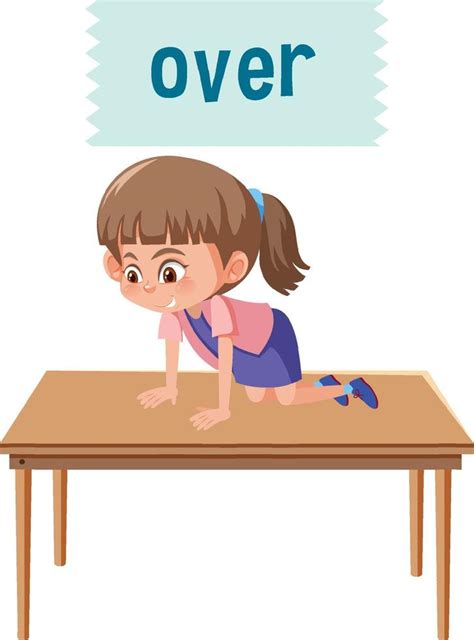 Preposition Of Place With Cartoon Girl And A Table 6242517 Vector Art At Vecteezy