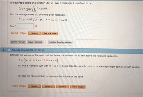 Solved The Average Value Of A Function X Y Over A Chegg