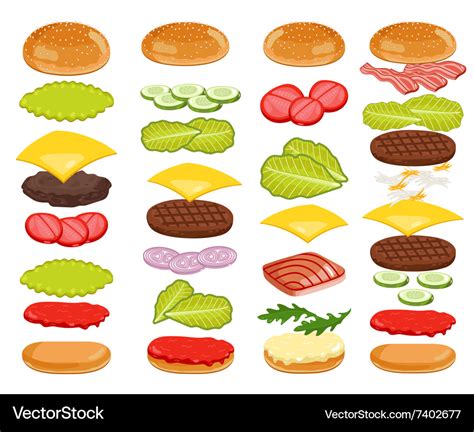 Burger Ingredients Set On White Background Vector Image