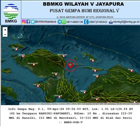 Gempa Bumi 6 1 Magnitudo Dangkal Berpusat Di Ransiki 42 Km Tenggara Tak