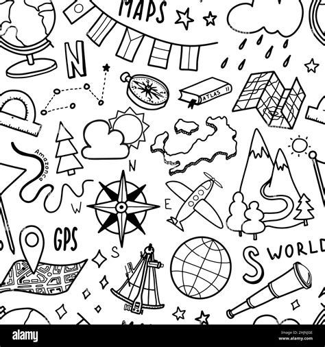 Geography and travel handwriting doodle icon or logo. School subject ...