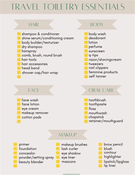 Your Complete List of Travel Toiletries Essentials: Free Printable ...