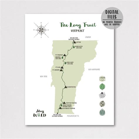 The Long Trail Map-vermont Long Trail Hiking Map Print-the - Etsy