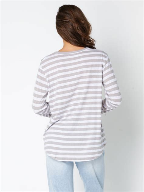 Bay Long Sleeve T Shirt In White And Grey Stripe Glue Store