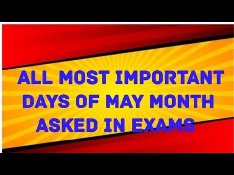 Most Important Days Of May Month Must Watch For Competitive Exams Youtube