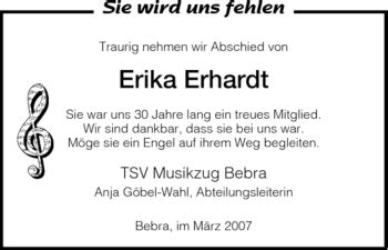 Traueranzeigen Von Erika Erhardt Trauer Hna De