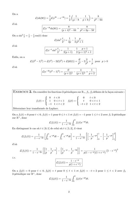 SOLUTION Transform E De Laplace Exercices Corrig S 02 Studypool